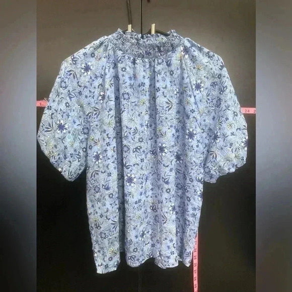 LOFT Bubble Sleeve,Standing High Shirred Neck, Floral,lined - Picture 1 of 8